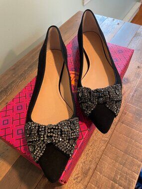 Tory Burch Vanessa Crystal Bow Flat | Size 8 | Like New - With Box
